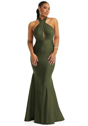 Dessy Group Criss Cross Halter Open-Back Stretch Satin Mermaid Dress - CS112 Halter Bridesmaid Dress