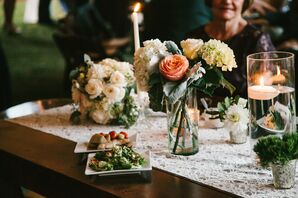 Exposed Wood Tables with Lace Runners