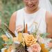 Bouquet With Yellow Roses, Dried Leaves and Pheasant Feathers