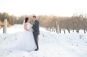 Bride and Groom at Their Winter Wedding in Marquette, Michigan
