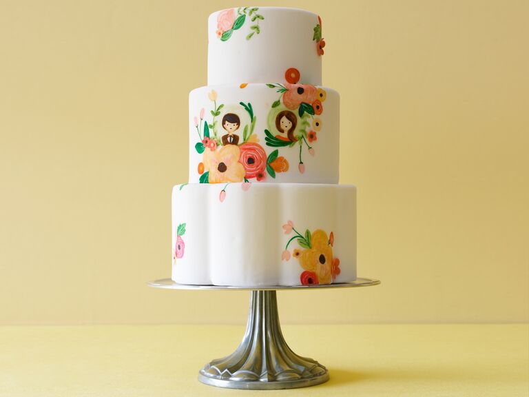 Petal shaped cake with hand painted details