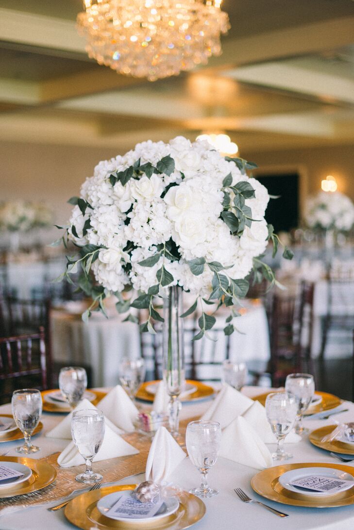 Tall Ivory Reception Table Floral Centerpieces