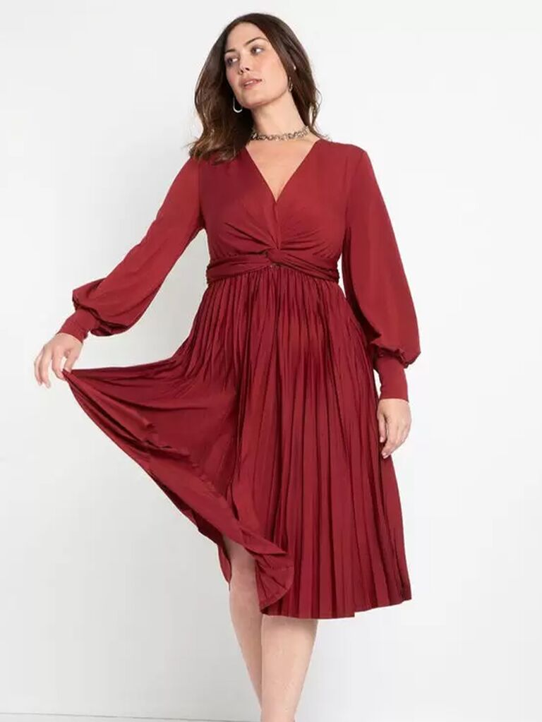 Pleated wedding guest cocktail dress from ELOQUII