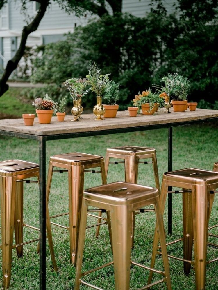 cocktail table with potted herb centerpiece