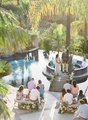 Poolside Ceremony at Beach Wedding in San Diego