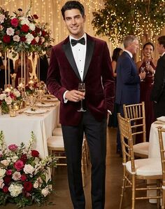 BLACKTIE LIAM Merlot Velvet Wedding Tuxedo Red Tuxedo