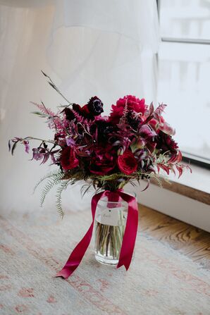 Burgundy Bouquet with Red Ribbon