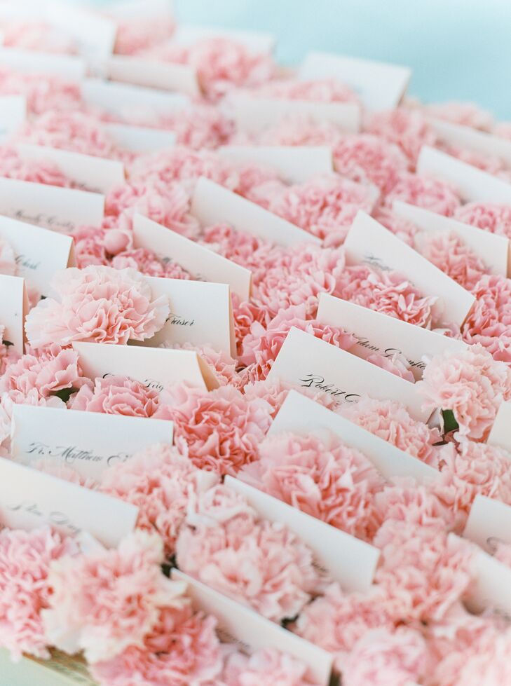 Romantic Escort Cards with Pink Carnations