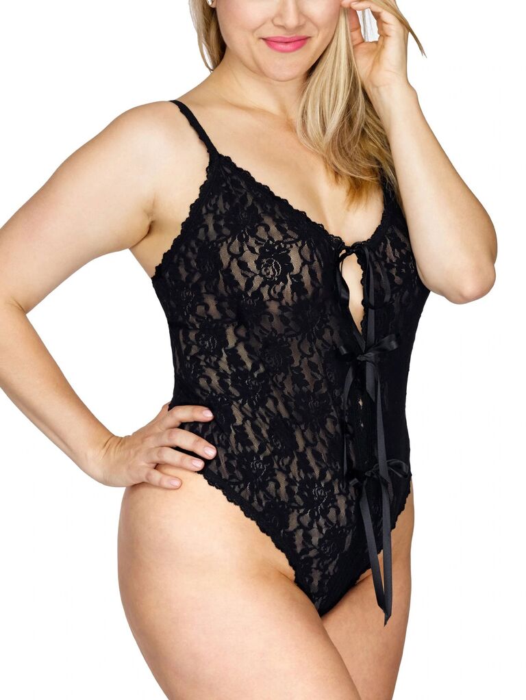 Sheer lace black honeymoon bodysuit crotchless