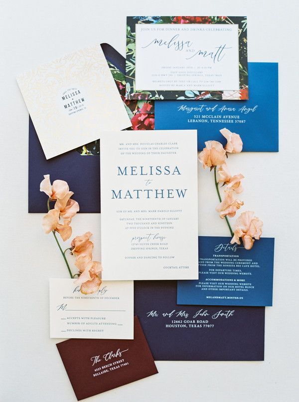 Invitation flatly styled with sweet pea blooms