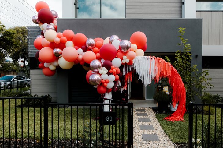 Orange Balloon Installation at Wedding in Australia