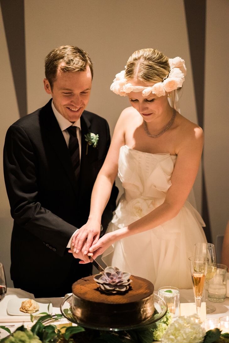 D'Amico Catering made dinner and dessert. Instead of a traditional wedding cake, Tessa and Brendan cut a chocolate mascarpone torte that was topped with a single succulent. Crepes filled with ricotta cheese and dipped in chocolate as well as blood orange caramel sauce also delighted guests.