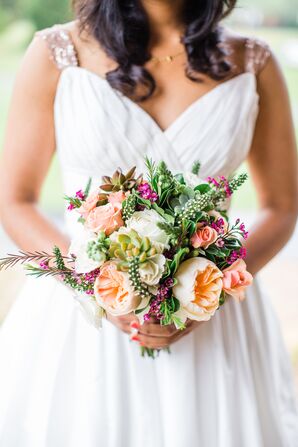 Bold Peach and Green Bridal Wedding Bouquet