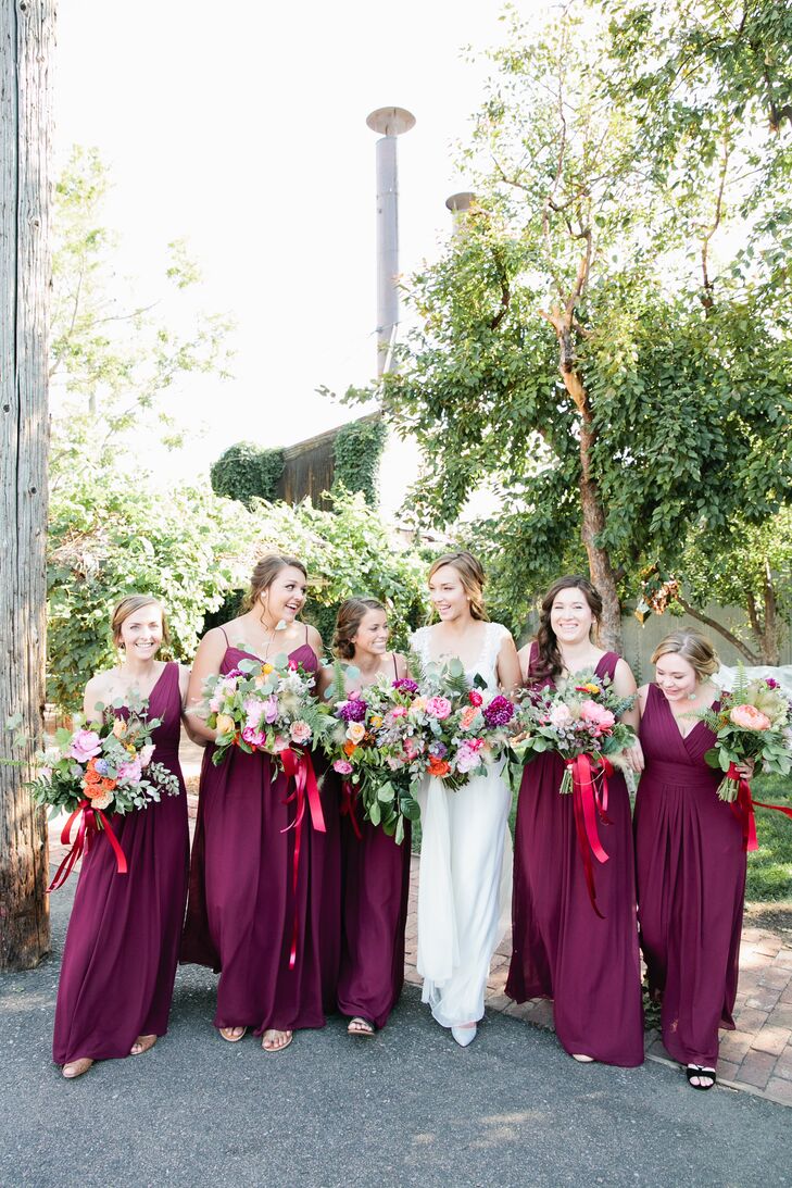 Long Wine-Colored  Bridesmaid Dresses