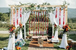 Mountainside Mandap with Colorful Red Marigolds
