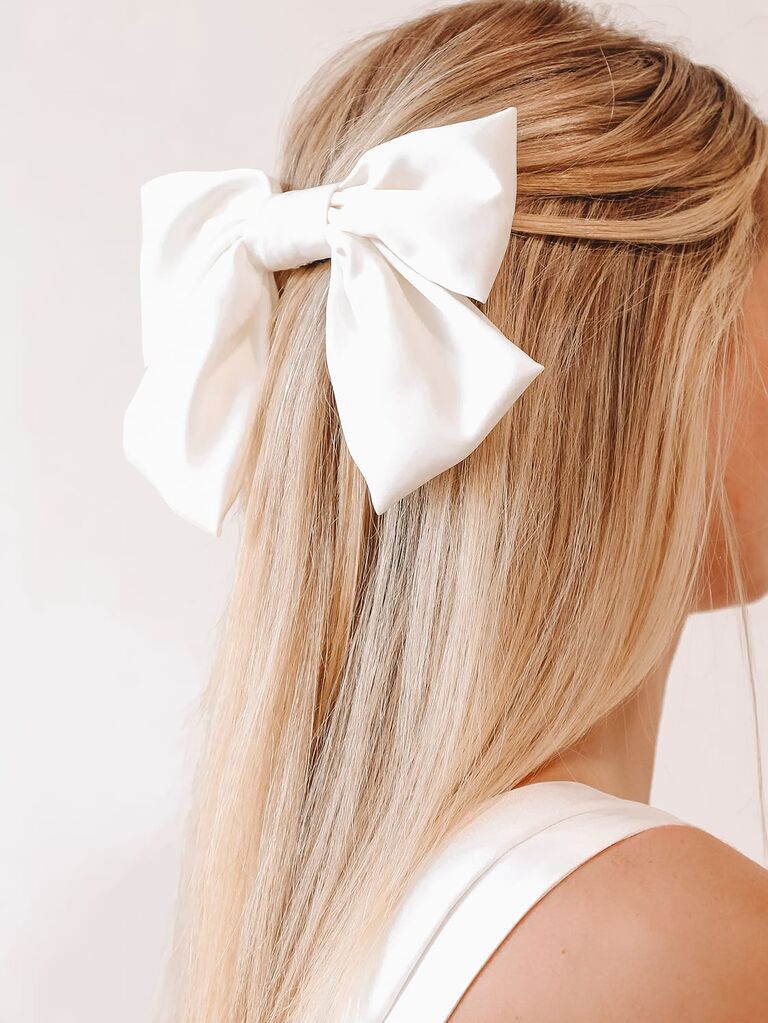Final Touch White Satin Oversized Bow Hair Clip