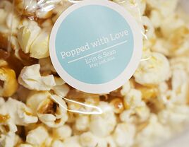 Popcorn themed wedding favor sticker labels