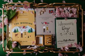 Creative Wedding Invitation Suite With a Wes Anderson Theme With Bright Colors