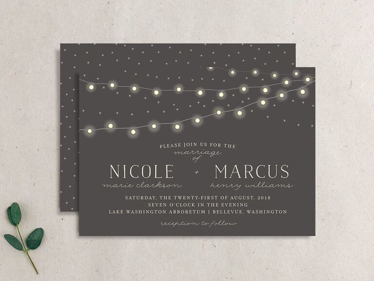 Rustic string lights wedding invitation