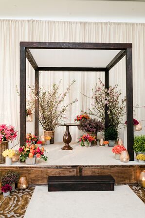 Modern Chuppah with Cherry Blossoms and Other Spring Flower Arrangements