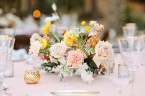Yellow-and-Blush Centerpiece With Roses
