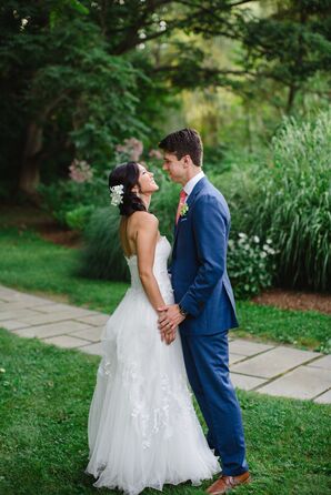 Tony Ward Strapless A-Line Gown With Lace Appliques