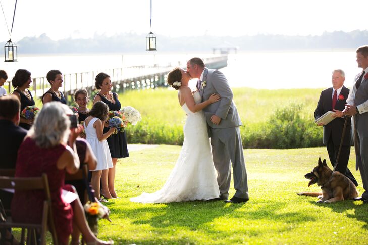 Jessica wore an ivory lace Sottero and Midgley wedding gown with a sweetheart neckline.