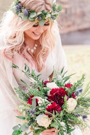Textured Fall Thistle, Rose and Dahlia Bouquet