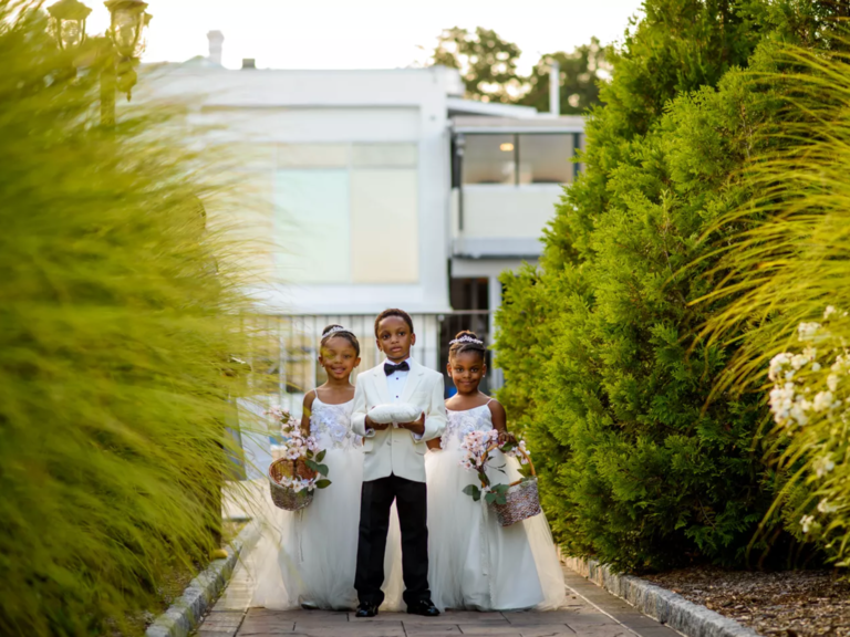Ring bearer and flower girls at wedding