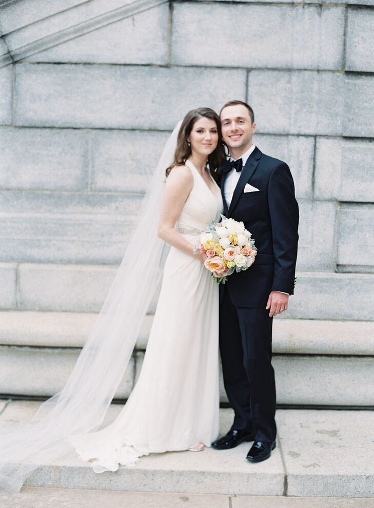 Stately architecture, artful arrangements of lush, romantic blooms and a color palette that fused bright summery hues with muted shades of sage, gray 