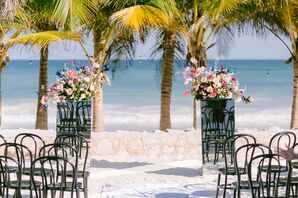 Mirrored Pillars at Wedding Ceremony in Tulum, Mexico