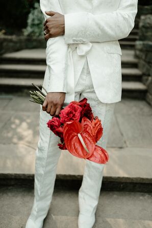 Modern Red Wedding Bouquet With Anthurium and Roses