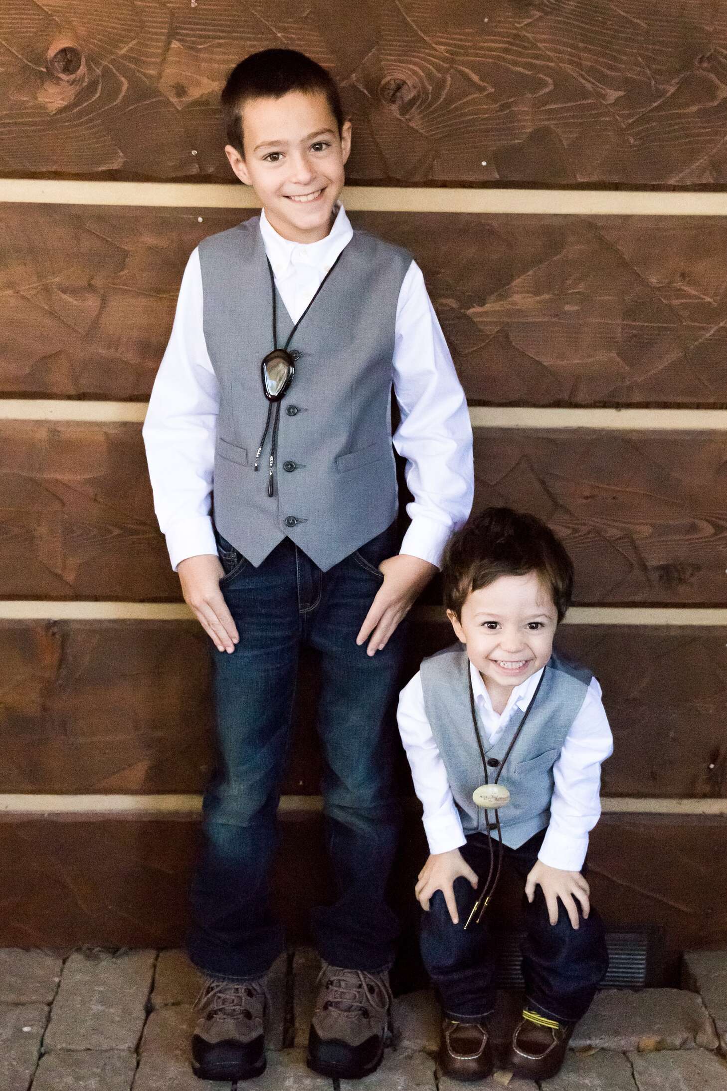 Casual Jeans, Gray Vest, Bolo Tie Ring Bearer Attire