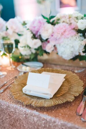 Gold Sponge Charger With Ivory Stationery