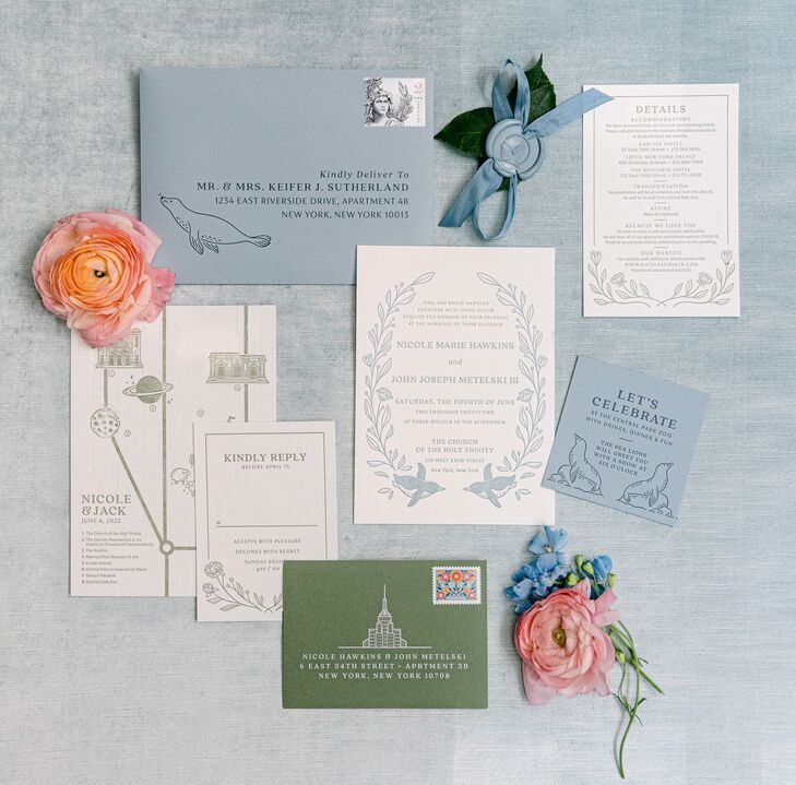 Whimsical Invitation Suite With for Central Park Zoo Wedding in Blue