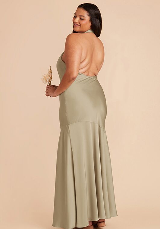 Birdy Grey Stephanie Matte Satin Dress in Moss Green Halter Bridesmaid Dress - 5