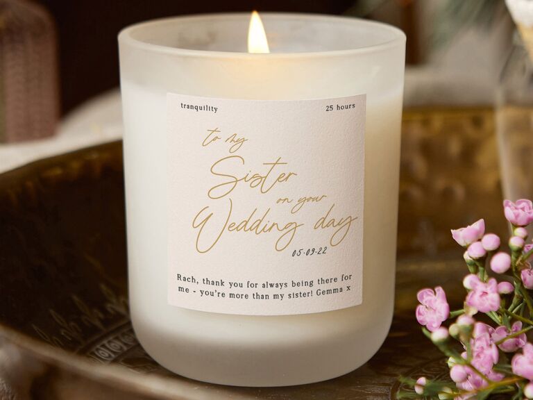To My Sister On Your Wedding Day custom candle wedding gift for sister