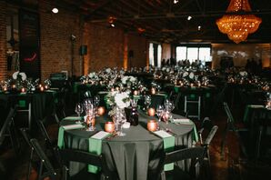 Round Reception Tables with Black Tablecloths