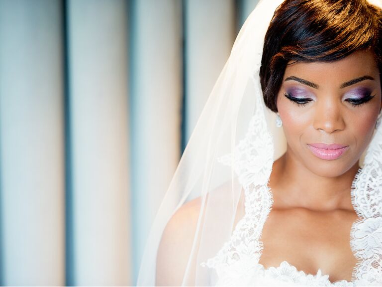 Lace-trimmed mantilla veil