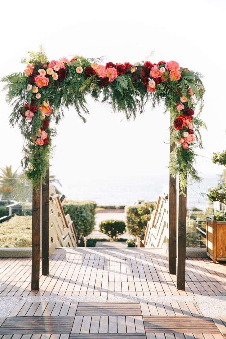 Burgundy and Pink Floral Arch With Garden Roses
