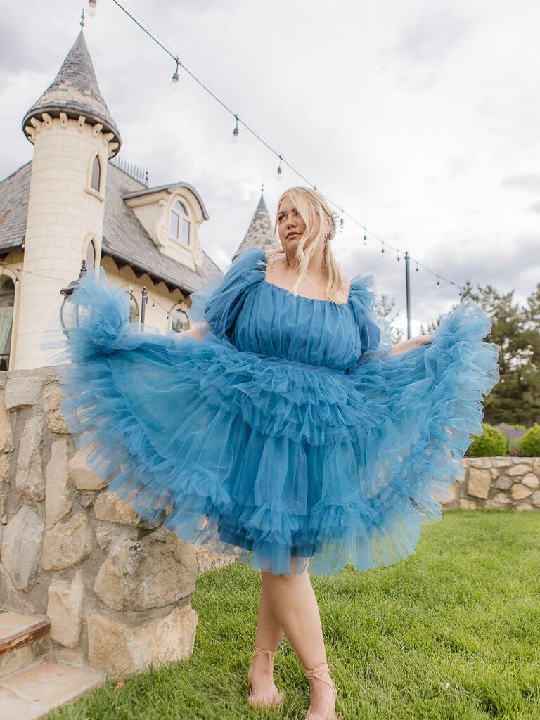 Blue tiered tulle mini dress from Ivy City Co.