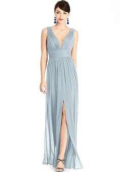 Dessy Group Illusion Plunge Neck Shirred Maxi Dress - TH105 V-Neck Bridesmaid Dress