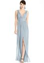 Dessy Group Illusion Plunge Neck Shirred Maxi Dress - TH105 V-Neck Bridesmaid Dress - thumbnail - 1