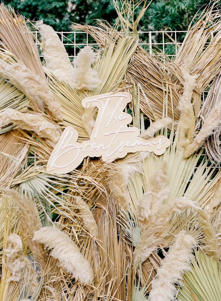 Pampas Grass Photo Booth Backdrop With Custom Neon Sign