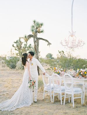 Bride and Groom Share a Kiss at Desert Elopement Celebration