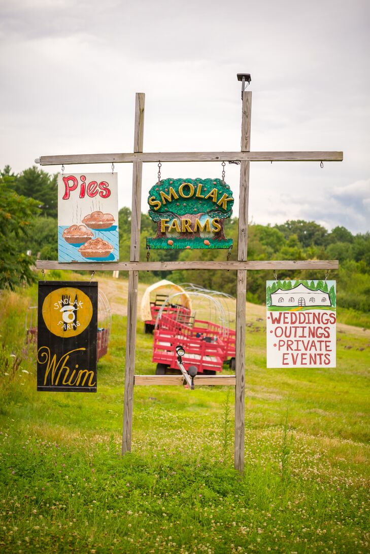 "We chose Smolak Farms because it fit our idea of a casual, fun-filled party," says Emily. "They allowed us to play lawn games, have a fire with smores, and put our own personal touches on our wedding."