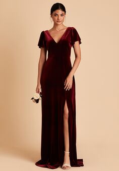 Birdy Grey Hannah Dress in Velvet Cabernet V-Neck Bridesmaid Dress