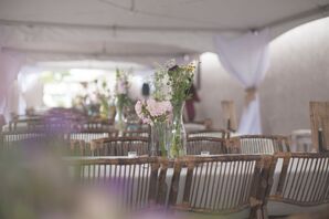 Shabby-Chic Wildflower Centerpieces and Rustic Chairs
