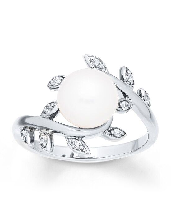 Kay Jewelers Cultured Pearl Ring Lab-Created White Sapphires Sterling Silver Wedding Rings photo - 1
