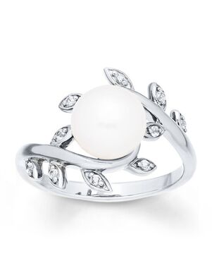 Kay Jewelers Cultured Pearl Ring Lab-Created White Sapphires Sterling Silver Wedding Ring photo